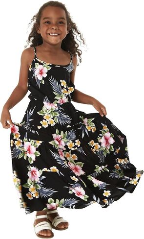 Girl Hawaiian Maxi Tiered Dress in Hibiscus Blue in Saudi Arabia