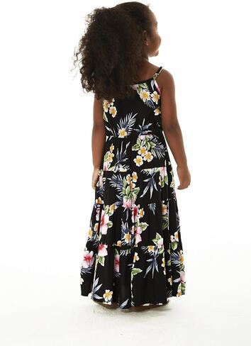 Girl Hawaiian Maxi Tiered Dress in Hibiscus Blue in Saudi Arabia