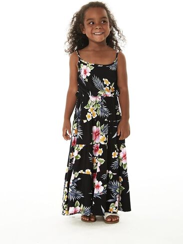 Girl Hawaiian Maxi Tiered Dress in Hibiscus Blue in Saudi Arabia
