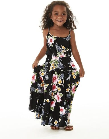 Girl Hawaiian Maxi Tiered Dress in Hibiscus Blue in Saudi Arabia