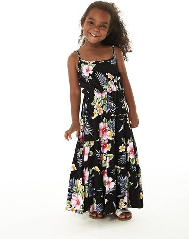 Girl Hawaiian Maxi Tiered Dress in Hibiscus Blue in Saudi Arabia