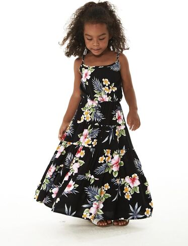 Girl Hawaiian Maxi Tiered Dress in Hibiscus Blue in Saudi Arabia