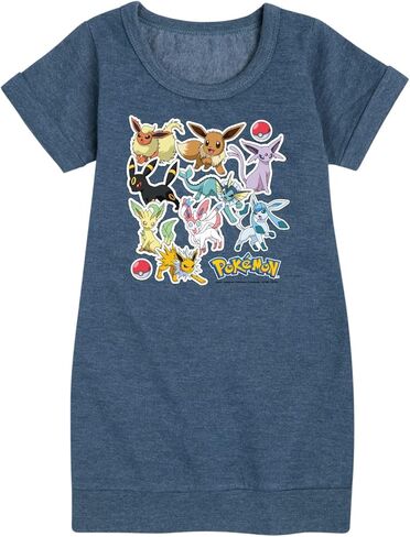HYBRID APPAREL - Pokémon - Eevee Evolution Stickers - Youth Girls Fleece Dress - Size Medium Heather Navy in Saudi Arabia