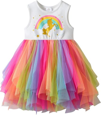 DXTON Girls Summer Dress with Cotton Top and Colorful Tulle Holiday Party Casual Dresses for Toddler Kids for 3-8 Years in Kuwait