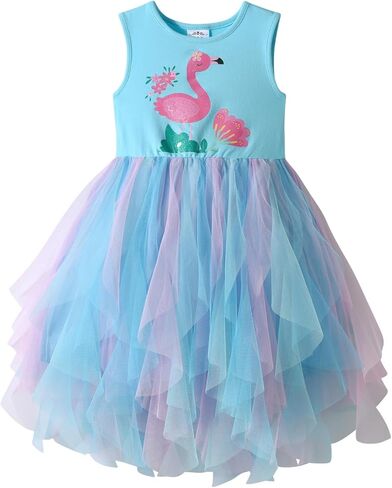 فستان صيفي للفتيات من DXTON مع بلوزة قطنية وفساتين كاجوال لحفلات العطلات من التول الملون للأطفال الصغار من سن 3 إلى 8 سنوات in Kuwait