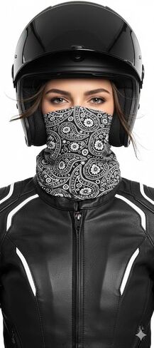 Multifunctional Neck Gaiter Bandana, Black and White Paisley Pattern, Floral Design in Saudi Arabia