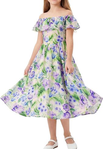 GRACE KARIN Girls Floral Dress Summer Midi Dress Off Shoulder Ruffle Spring Long Dresses in Saudi Arabia