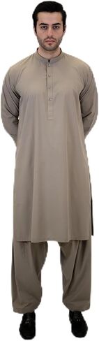 Kunhaar Poly Viscose Shalwar Kameez -Band Collar in Saudi Arabia