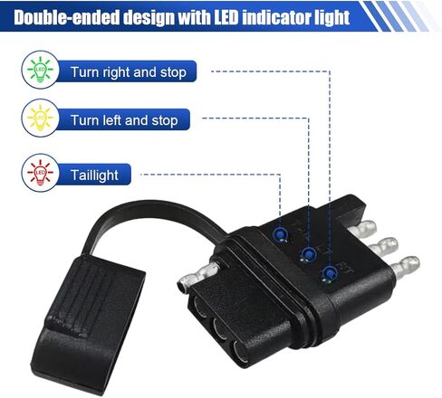 4-Pin Flat Trailer Wiring Tester - 4 Way Male&Female Plug Trailer Light Wire Circuit Tester with Indicators, Double End 4-Wire Trailer Plug Adapter for Turn Signal Tail Lights Troubleshooting in Saudi Arabia
