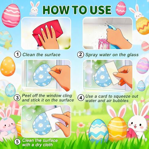 ملصقات نافذة أرنب عيد الفصح، مقاس 30.48 × 60.96 سم، ملصقات ثابتة كبيرة قابلة لإعادة الاستخدام مع البيض، شارات زنبركية لثلاجة باب زجاجي النافذة in Kuwait