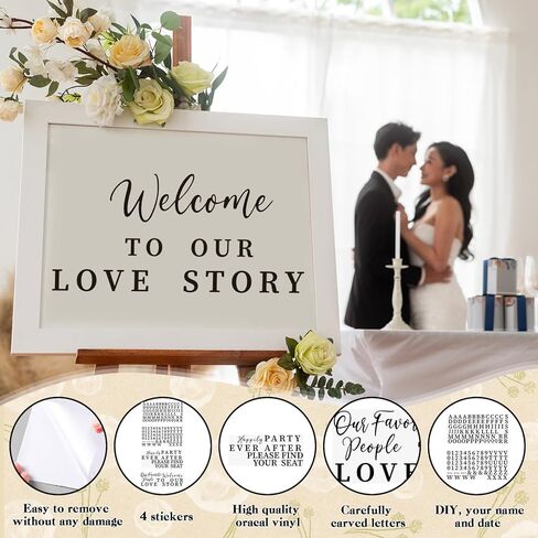 4 Pcs Wedding Mirror Welcome Sign Decal Seating Chart Stickers DIY Wedding Party Supplies Removable Vinyl Letter Decals for Bridal Shower Marriage Reception (Welcome,Black) in Saudi Arabia