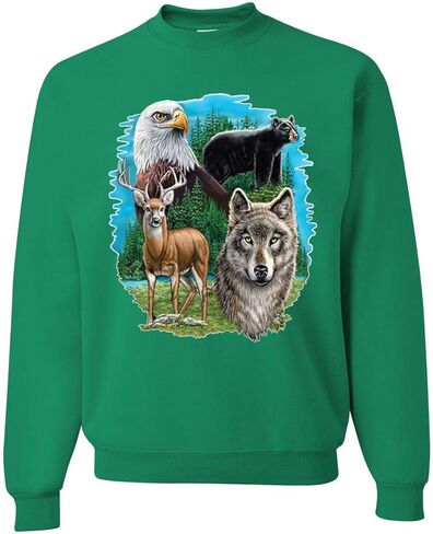 Wild Bobby Eagle Bear Deer and Wolf Wildlife Americana/American Pride Unisex Crewneck Graphic Sweatshirt in Saudi Arabia