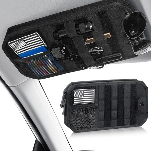 Car Sun Visor Organizer, Car Visor Organizer with Zipper, Visor Storage Pouch & Glasses Clip Molle Panel Multi-Pocket for Universal Most Vehicles SUVs Trucks in Saudi Arabia