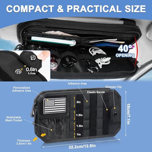 Car Sun Visor Organizer, Car Visor Organizer with Zipper, Visor Storage Pouch & Glasses Clip Molle Panel Multi-Pocket for Universal Most Vehicles SUVs Trucks in Saudi Arabia