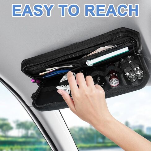 Car Sun Visor Organizer, Car Visor Organizer with Zipper, Visor Storage Pouch & Glasses Clip Molle Panel Multi-Pocket for Universal Most Vehicles SUVs Trucks in Saudi Arabia