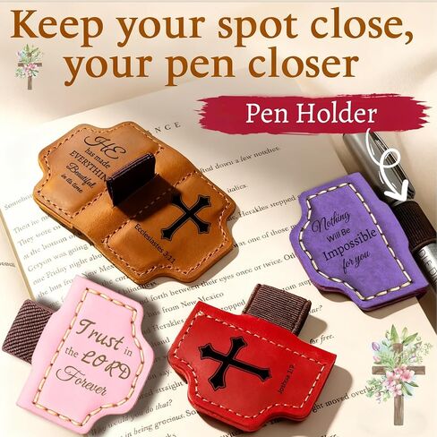 Personalized Leather Bookmark with Pen Holder - Magnetic Bible Verse Design, Christian Book Lovers Reading Accessory, for Book Lovers Men Women (Brown, Psalm 119:105) in Saudi Arabia