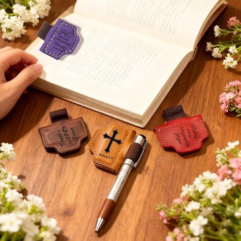 Personalized Leather Bookmark with Pen Holder - Magnetic Bible Verse Design, Christian Book Lovers Reading Accessory, for Book Lovers Men Women (Brown, Psalm 119:105) in Saudi Arabia