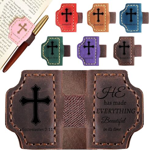 Personalized Leather Bookmark with Pen Holder - Magnetic Bible Verse Design, Christian Book Lovers Reading Accessory, for Book Lovers Men Women (Brown, Psalm 119:105) in Saudi Arabia