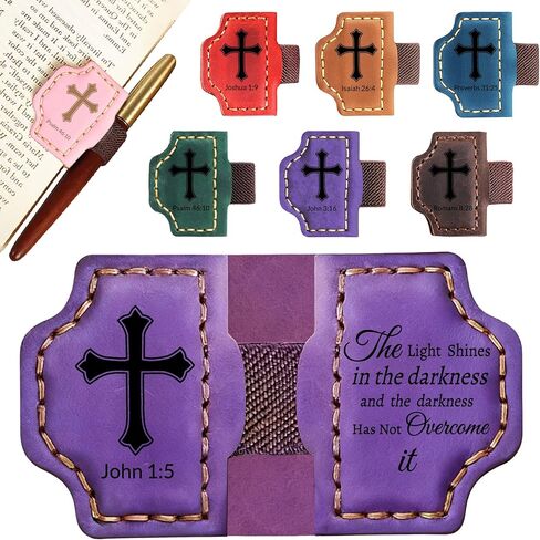 Personalized Leather Bookmark with Pen Holder - Magnetic Bible Verse Design, Christian Book Lovers Reading Accessory, for Book Lovers Men Women (Brown, Psalm 119:105) in Saudi Arabia