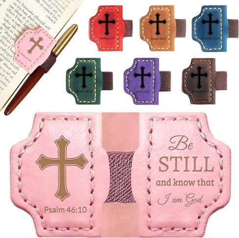 Personalized Leather Bookmark with Pen Holder - Magnetic Bible Verse Design, Christian Book Lovers Reading Accessory, for Book Lovers Men Women (Brown, Psalm 119:105) in Saudi Arabia