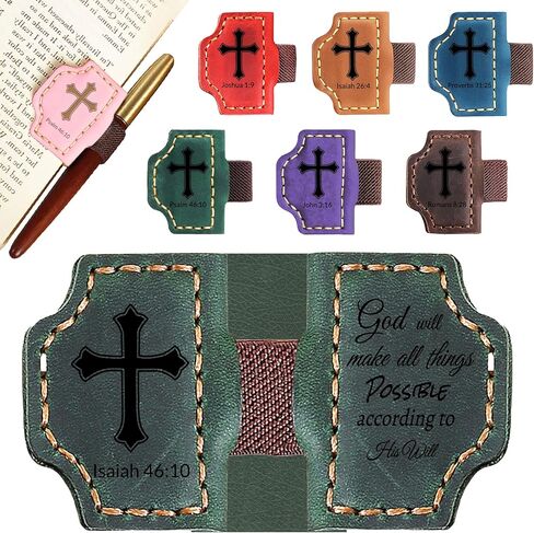 Personalized Leather Bookmark with Pen Holder - Magnetic Bible Verse Design, Christian Book Lovers Reading Accessory, for Book Lovers Men Women (Brown, Psalm 119:105) in Saudi Arabia