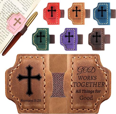 Personalized Leather Bookmark with Pen Holder - Magnetic Bible Verse Design, Christian Book Lovers Reading Accessory, for Book Lovers Men Women (Brown, Psalm 119:105) in Saudi Arabia