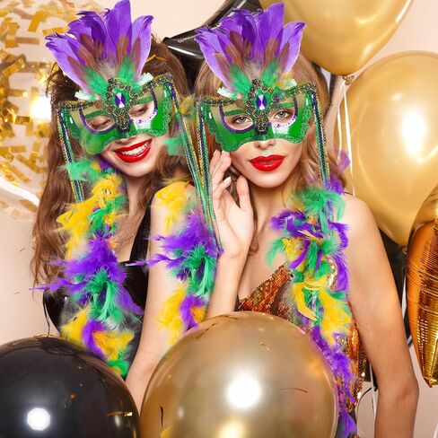 Sucrain Carnival Masquerade Mask and 71 Inch Mardi Gras Feather Boa for Women Costume Party Supplies in Saudi Arabia
