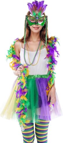 Sucrain Carnival Masquerade Mask and 71 Inch Mardi Gras Feather Boa for Women Costume Party Supplies in Saudi Arabia