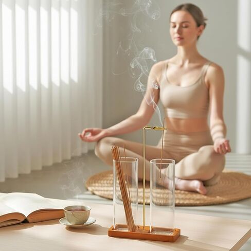 2 in 1 Incense Holder, Upside Down Glass Incense Holder for Sticks, Anti-Ash Incense Burner with Ash Catcher & Incense Storage for Meditation Yoga Spa Home Decor (Square) in Kuwait