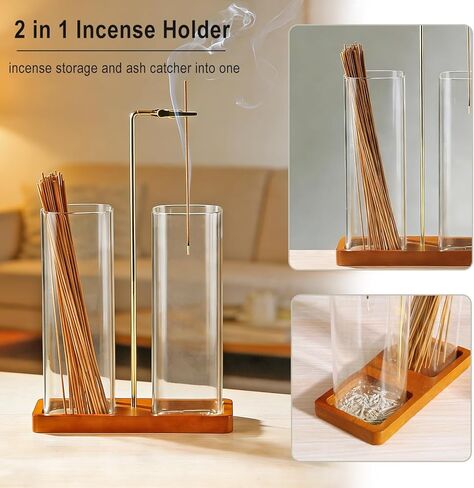 2 in 1 Incense Holder, Upside Down Glass Incense Holder for Sticks, Anti-Ash Incense Burner with Ash Catcher & Incense Storage for Meditation Yoga Spa Home Decor (Square) in Kuwait