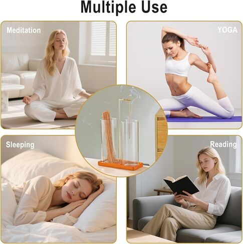 2 in 1 Incense Holder, Upside Down Glass Incense Holder for Sticks, Anti-Ash Incense Burner with Ash Catcher & Incense Storage for Meditation Yoga Spa Home Decor (Square) in Kuwait