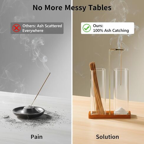 2 in 1 Incense Holder, Upside Down Glass Incense Holder for Sticks, Anti-Ash Incense Burner with Ash Catcher & Incense Storage for Meditation Yoga Spa Home Decor (Square) in Kuwait