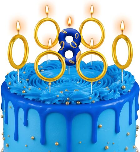 Blue and Gold Ring Number 6 Birthday Candles Set - Cartoon Themed Cake Topper, 7 Pcs Blue and Gold Birthday Party Decorations for Kids 5th Birthday Party Supplies in Kuwait