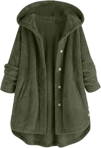 Women Sherpa Hoodie Long Sleeve Jacket Button Fluffy Pullover Fleece Faux Fur Cardigan Coats for Ladies Outerwear Winter in Saudi Arabia