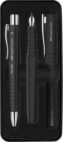 Faber-Castell Poly Pen Fountain and Ballpoint Pen Gift Set - Black: Fountain Pen Set with Broad Nib & Smooth Ballpoint Pen, Ergonomic Grip, Great for Journaling (2 Count) in Saudi Arabia