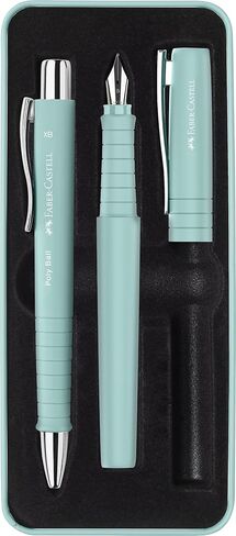 Faber-Castell Poly Pen Fountain and Ballpoint Pen Gift Set - Black: Fountain Pen Set with Broad Nib & Smooth Ballpoint Pen, Ergonomic Grip, Great for Journaling (2 Count) in Saudi Arabia