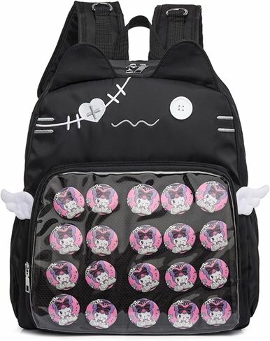 Backpack Ita Bag Pin Display Kawaii Cat-Ear Large Capacity with Insert for Weekende Cosplay (Black) in Saudi Arabia