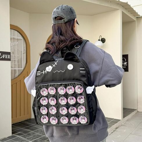Backpack Ita Bag Pin Display Kawaii Cat-Ear Large Capacity with Insert for Weekende Cosplay (Black) in Saudi Arabia