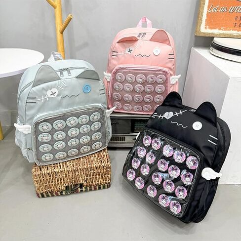 Backpack Ita Bag Pin Display Kawaii Cat-Ear Large Capacity with Insert for Weekende Cosplay (Black) in Saudi Arabia