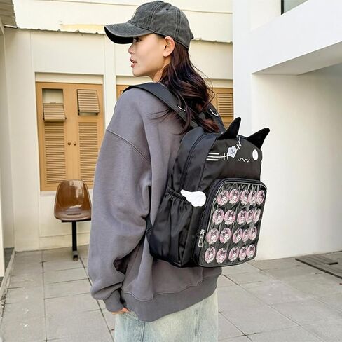 Backpack Ita Bag Pin Display Kawaii Cat-Ear Large Capacity with Insert for Weekende Cosplay (Black) in Saudi Arabia