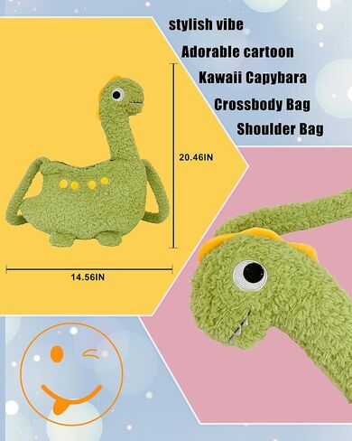 Cute Dinosaur DesignPlush Backpack，Dinosaur Stuffed Animal Bag, with Zipper Shoulder Bag，Unique Novelty Fun Purse toy Plushie Gifts for Girls Women in Saudi Arabia