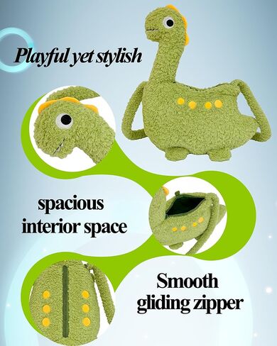 Cute Dinosaur DesignPlush Backpack，Dinosaur Stuffed Animal Bag, with Zipper Shoulder Bag，Unique Novelty Fun Purse toy Plushie Gifts for Girls Women in Saudi Arabia