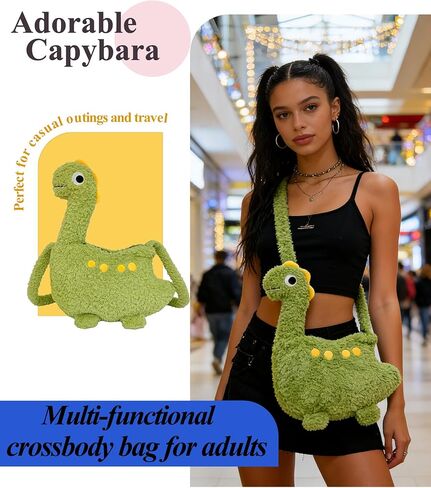 Cute Dinosaur DesignPlush Backpack，Dinosaur Stuffed Animal Bag, with Zipper Shoulder Bag，Unique Novelty Fun Purse toy Plushie Gifts for Girls Women in Saudi Arabia