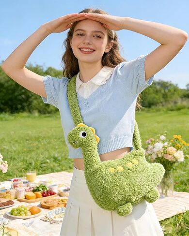 Cute Dinosaur DesignPlush Backpack，Dinosaur Stuffed Animal Bag, with Zipper Shoulder Bag，Unique Novelty Fun Purse toy Plushie Gifts for Girls Women in Saudi Arabia