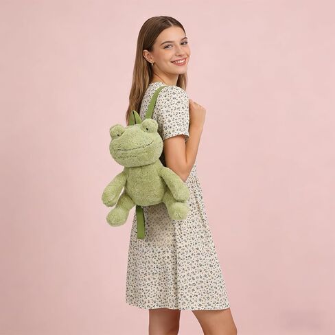 حقيبة ظهر Bycobecy اللطيفة للحيوانات المحشوة على شكل ضفدع للنساء، حقيبة ظهر من القطيفة على شكل ضفدع Kawaii ومحفظة جديدة مع حزام قابل للتعديل (أخضر) in Kuwait