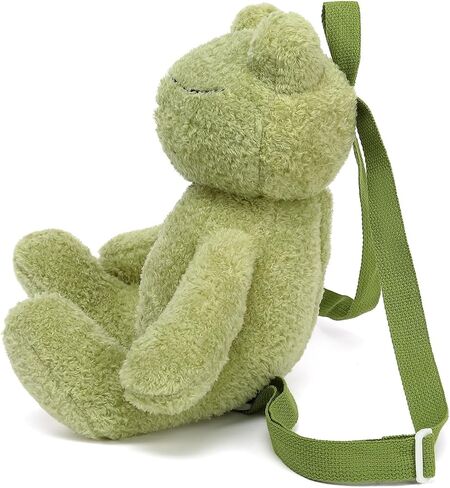 حقيبة ظهر Bycobecy اللطيفة للحيوانات المحشوة على شكل ضفدع للنساء، حقيبة ظهر من القطيفة على شكل ضفدع Kawaii ومحفظة جديدة مع حزام قابل للتعديل (أخضر) in Kuwait