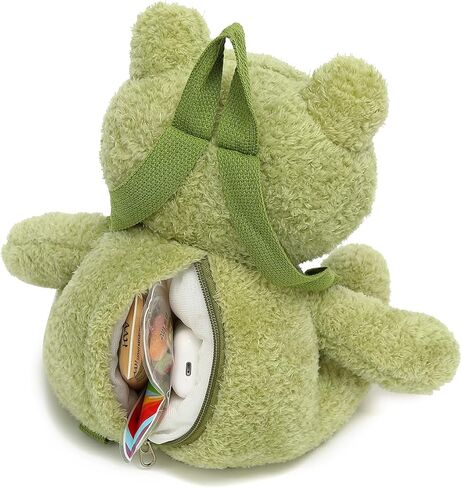 حقيبة ظهر Bycobecy اللطيفة للحيوانات المحشوة على شكل ضفدع للنساء، حقيبة ظهر من القطيفة على شكل ضفدع Kawaii ومحفظة جديدة مع حزام قابل للتعديل (أخضر) in Kuwait