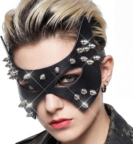 BODIY Rivet Black leather Mask Halloween Masquerade Masks Costume Eye Accessory for Women in Saudi Arabia