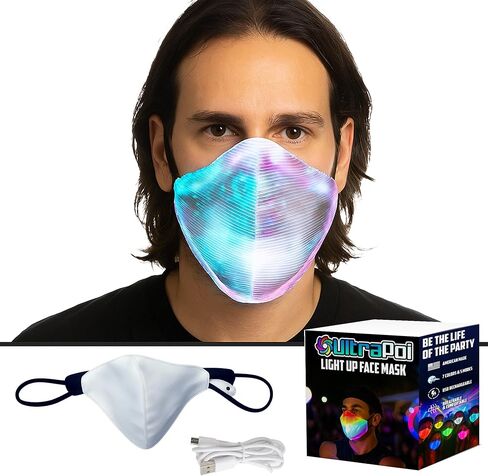 قناع وجه UltraPoi مضيء متعدد الألوان LED USB قابل لإعادة الشحن، غطاء غبار متوهج ومضيء للحفلات والمهرجانات والرقص والحفلات التنكرية لعيد الميلاد in Kuwait