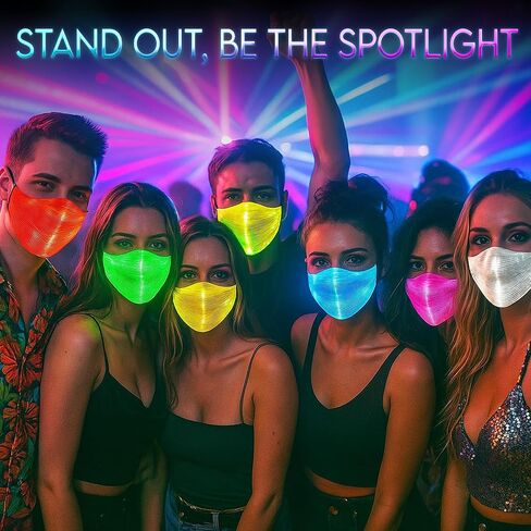 قناع وجه UltraPoi مضيء متعدد الألوان LED USB قابل لإعادة الشحن، غطاء غبار متوهج ومضيء للحفلات والمهرجانات والرقص والحفلات التنكرية لعيد الميلاد in Kuwait